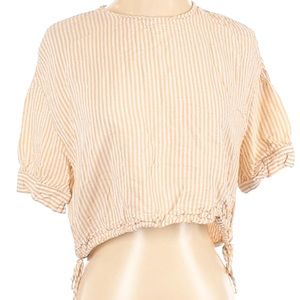 Cropped Short Sleeve Yellow Striped Blouse